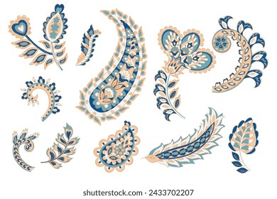 Vector set of isolated elements paisley, flowers and leaf for you own design