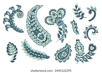 Vector set of isolated elements paisley, flowers and leaf for you own design