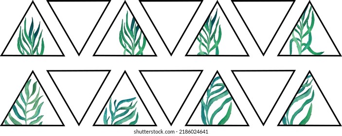 vector set isolated elements watercolor leaves with geometric triangles