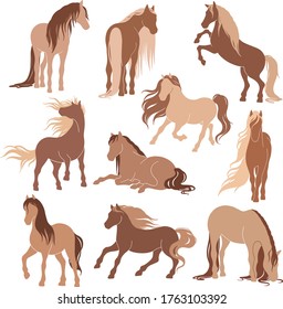 Vector set of isolated elements-horses
