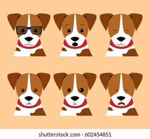 Vector set isolated emotion puppy dog. Collection funny dogs in cartoon style. Stock Illustrations isolated emoji character stickers with different emotions for site, print, reports, comics, web