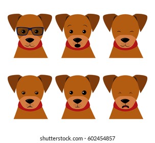 Vector set isolated emotion puppy dog. Collection funny dogs in cartoon style. Stock Illustrations isolated Emoji character stickers with different emotions for site, print, reports, comics, web