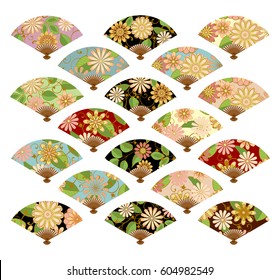 Vector set of isolated fans. The fans set isolated on a light background.