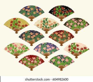 Vector set of isolated fans. The fans set isolated on a light background.