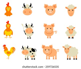 Vector Set of isolated Farm Animals.