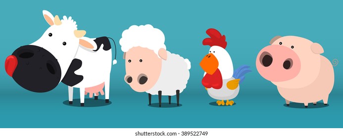 Vector Set of isolated Farm Animals