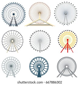 vector set of isolated ferris wheels