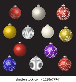 Vector set of isolated festive balls. Merry Christmas! Happy New Year!