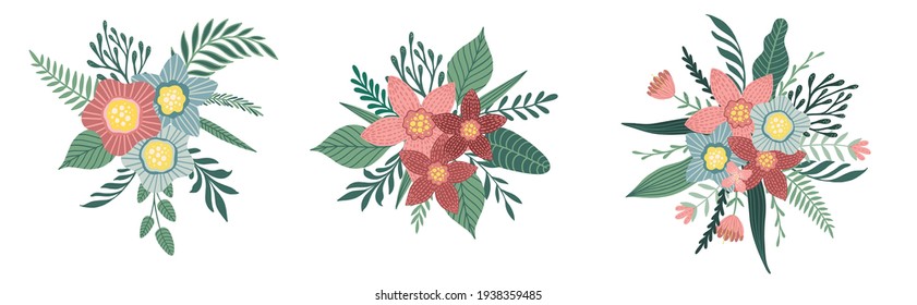 Vector set with isolated flowers. Summer flower for the design of your cards, invitations, stickers, posters and other projects.