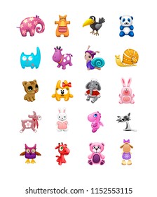 vector set of isolated сute friendly toys of different animals