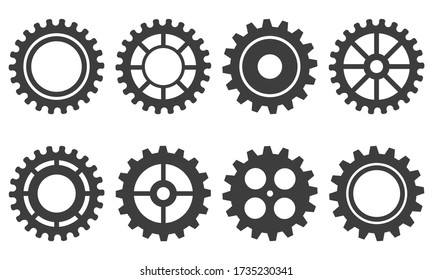 Vector set of isolated gears on a white background.