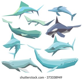 vector set of isolated geometric polygon sea animals