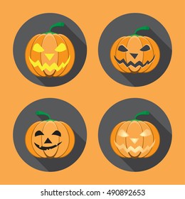 Vector set of isolated Halloween labels in gray circles with shadow.
