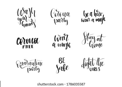 Vector set of isolated handwritten calligraphy of Coronavirus outbreak for decoration and covering on the white background.