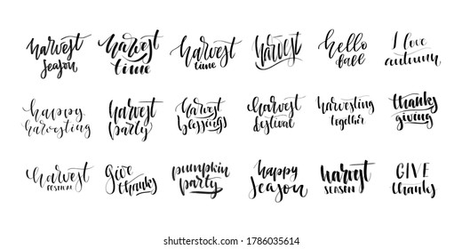 Vector set of isolated handwritten calligraphy logo of Harvest for decoration and covering on the white background. Concept of happy harvest season and festival.