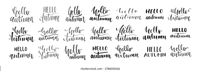 Vector set of isolated handwritten calligraphy of Hello Autumn logo for decoration and covering on the white background. Concept of Happy Autumn.