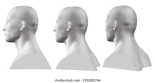 Vector set of isolated male busts of mannequins on white background. 3D. Male bust from different sides. Vector illustration