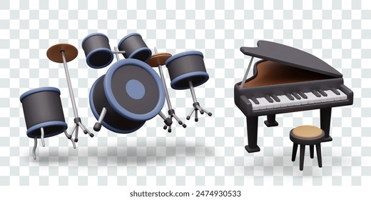 Vector set of isolated musical instruments. Percussion and keyboard devices