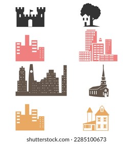 vector set of isolated paper city elements