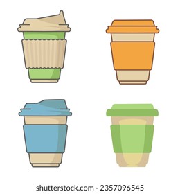 Vector set of isolated paper cups for coffee or tea. Drink vector illustration design. For coupons, banners, ads, apps, menu