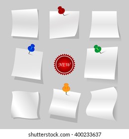 Vector set of  isolated papers and new logo, variations of curved sheets.
