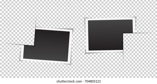 Vector set of isolated photo frames on the transparent background. Realistic template for photo covering, branding and decoration.