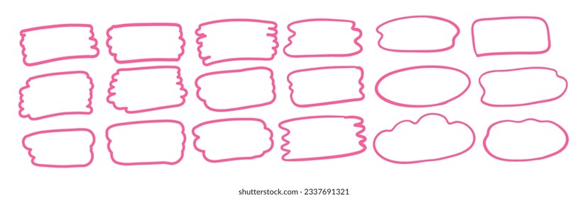Vector set of isolated pink hand drawn line art banners