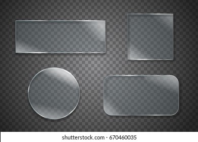 Vector set of isolated realistic glass billboards on the transparent background for decoration and covering.