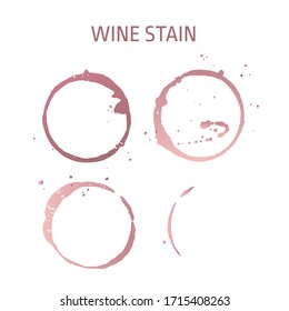 Conjunto vectorial de círculos aislados de tintura de vino tinto con textura. Elemento de impresión de vidrio. Marcas de cristal pintadas a mano de color de agua de la mancha de vino para el diseño gráfico. Patrón, plantilla, fondo