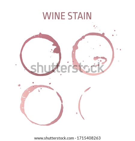 Vector set of isolated red wine stain circles with texture. Glass print element. Watercolor hand drawn glass marks of wine stain for graphic design. Pattern, template, background
