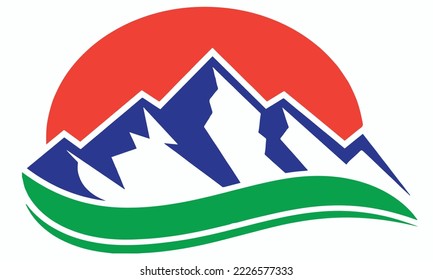 Vector set of isolated snowy mountains, mountain peak, peak peak, iceberg, nature landscape. Camping landscape and hiking illustration. Outdoor travel, adventure, tourism, climbing design components