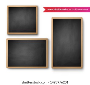 Vector set of isolated square and vertical menu boards with shadow on white background.