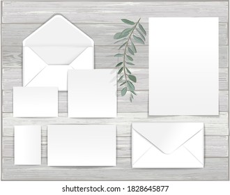 Vector set of isolated stationery items for branding mock-up and colored wax seal. All templates with transparent shadows
