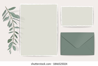 Vector set of isolated stationery items for branding mock-up and colored wax seal. All templates with transparent shadows