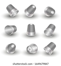 Vector set of isolated steel thimbles on a white background
