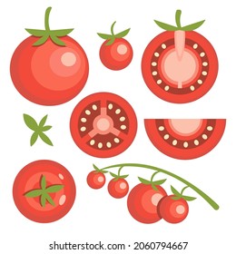 Vector set of isolated tomatoes. Food illustrations.