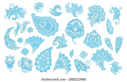 Vector set of isolated traditional Indian Paisley and Flowers