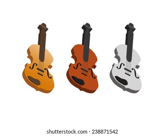 Vector set of isolated violins on white background