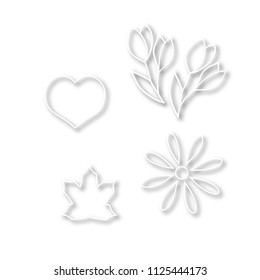 Vector set of isolated white decor elements with shadow on a white background. Eps 10. 