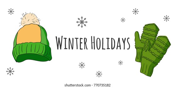 Vector set of isolated winter accessories. Color sketch.