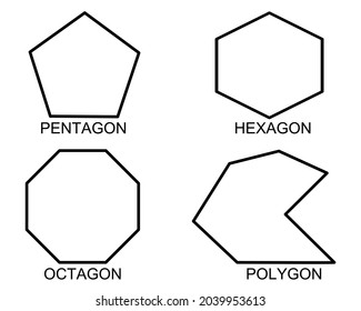 Vector set of isometric 2d geometric shapes.image of pentagon,hexagon,octagon,polygon.