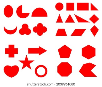 Vector set of isometric 2d geometric color shapes.