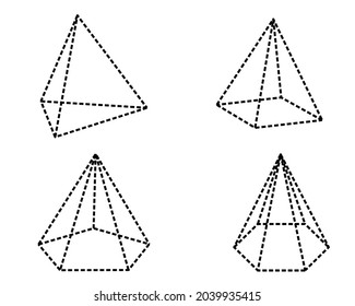 Vector set of isometric 3d geometric dotted shapes. Image of isometric pyramids 