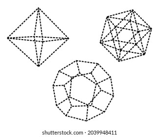 Vector set of isometric 3d geometric dotted shapes. Octaedro,icosaedro,dodecaedro image.