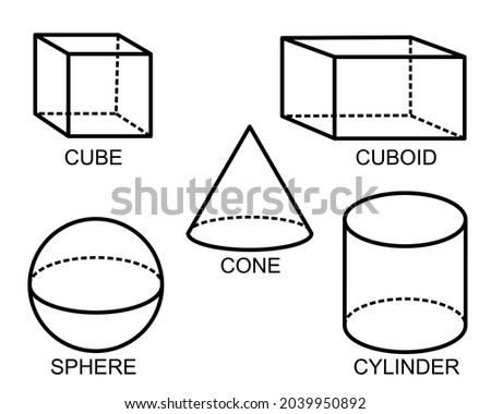 Vector set of isometric 3d geometric shapes. Draw tubes, spheres, cones, and isometric cubes