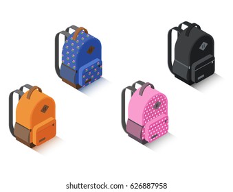 Vector Set Of Isometric Backpack Different Color 