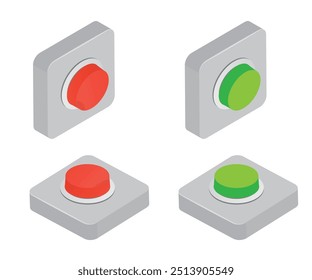 Vektorgrafik mit isometrischen Tasten (Stockgrafik). Isometrische Schaltflächen, Vektorsatz. einzeln auf dem Hintergrund Kollektion.