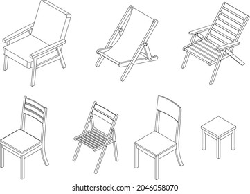 Vector set of isometric chairs - outline illustration