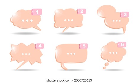 Vector Set Of Isometric Chat Clouds With Notifiers In Coral And Pink Colors. Chat Box For Discussion Content. 3D Vector Illustration