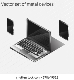 Vector set of isometric devices. notebook, tablet, mobile